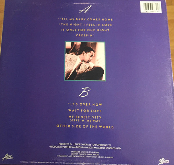 Luther Vandross - The Night I Fell In Love - Mint- LP Record 1985 Epic USA Vinyl - Soul / R&B (Copy) - Shuga Records