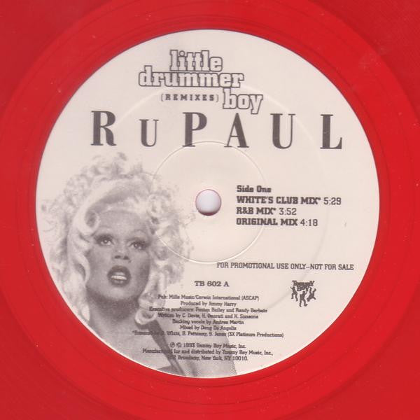 RuPaul - Little Drummer Boy (Remixes)- Mint- 12" Single Record 1993 Tommy Boy USA Promo Red Vinyl - House / Holiday / R&B - Shuga Records