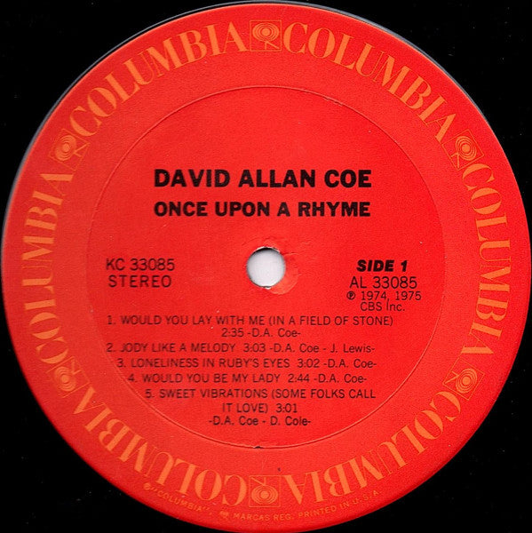 David Allan Coe - Once Upon A Rhyme - VG+ LP Record 1975 Columbia USA Original Vinyl - Country - Shuga Records