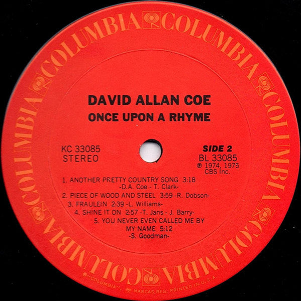 David Allan Coe - Once Upon A Rhyme - VG+ LP Record 1975 Columbia USA Original Vinyl - Country - Shuga Records