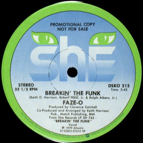 Faze-O - She Records - VG+ 12" Single Record 1979 She USA Promo Vinyl - Funk - Shuga Records