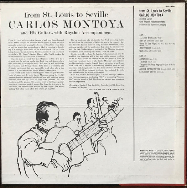 Carlos Montoya - From St. Louis To Seville - VG+ LP Record 1959 RCA Victor Living Stereo USA Vinyl - Jazz / Flamenco / Latin - Shuga Records