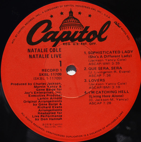 Natalie Cole - Natalie ... Live! - VG+ 2 LP Record 1978 Capitol USA Vinyl - Soul / R&B - Shuga Records