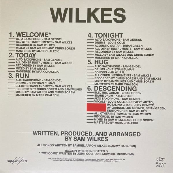 Sam Wilkes - Wilkes - New LP Record 2018 Leaving USA Vinyl - Jazz / Abstract / Avant-garde Jazz / Future Jazz - Shuga Records