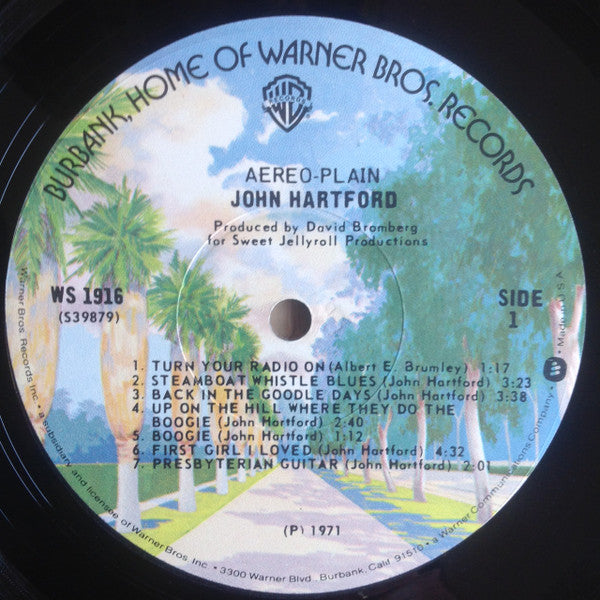 John Hartford - Aereo-Plain (1971) - VG+ LP Record 1974 Warner USA Vinyl - Folk Rock / Bluegrass - Shuga Records