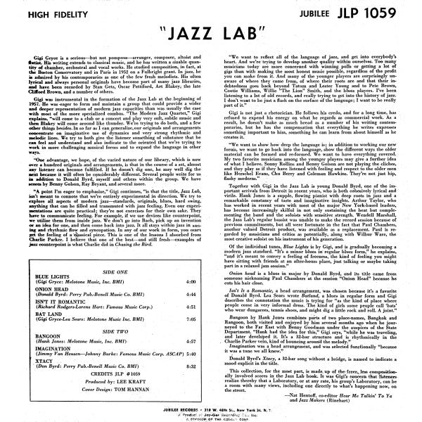 Gigi Gryce / Donald Byrd - Jazz Lab - VG- (Lower Grade) LP Record 1960 Jubilee USA Original Vinyl - Jazz / Hard Bop - Shuga Records
