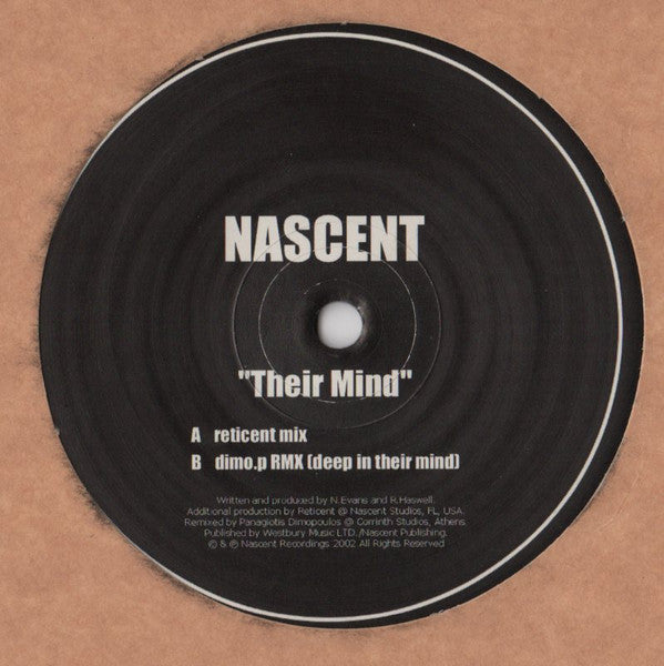 Nascent - Their Mind - New 12" Single Record 2002 Nascent UK RARE Vinyl - Progressive House / Tech House - Shuga Records