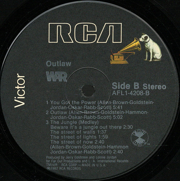 War - Outlaw - Mint- (VG cover) LP Record 1982 RCA USA Vinyl - Funk / Disco / Jazz-Funk / - Shuga Records