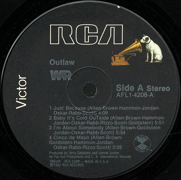 War - Outlaw - Mint- (VG cover) LP Record 1982 RCA USA Vinyl - Funk / Disco / Jazz-Funk / - Shuga Records