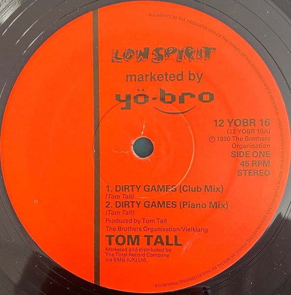 Tom Tall – Dirty Games - Mint- 12" Single Record 1991 Yo*Bro Low Spirit UK Vinyl - House - Shuga Records