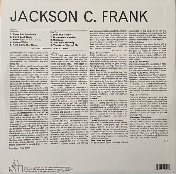 Jackson C. Frank - Jackson C. Frank (1965) - Mint- LP Record 2018 Antarctica Starts Here USA Vinyl & Insert - Folk - Shuga Records
