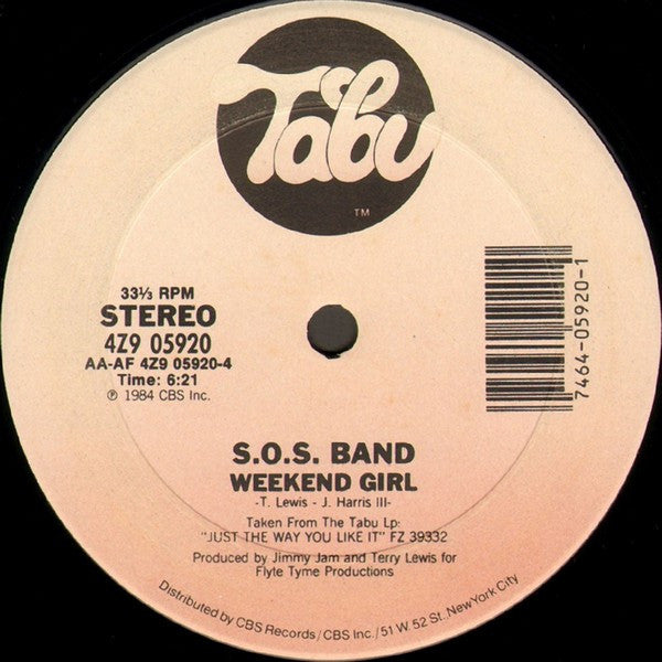 S.O.S. Band - Borrowed Love / Weekend Girl - Mint- 12" Single Record 1986 Tabu USA Vinyl - Funk / Electro - Shuga Records
