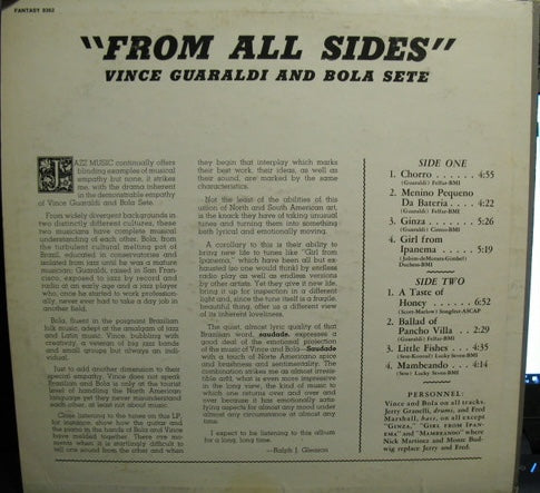 Vince Guaraldi & Bola Sete - From All Sides (1964) - VG+ LP Record 1965 Fantasy Vinyl & Blue Label RARE - Latin Jazz