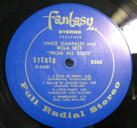 Vince Guaraldi & Bola Sete - From All Sides (1964) - VG+ LP Record 1965 Fantasy Vinyl & Blue Label RARE - Latin Jazz
