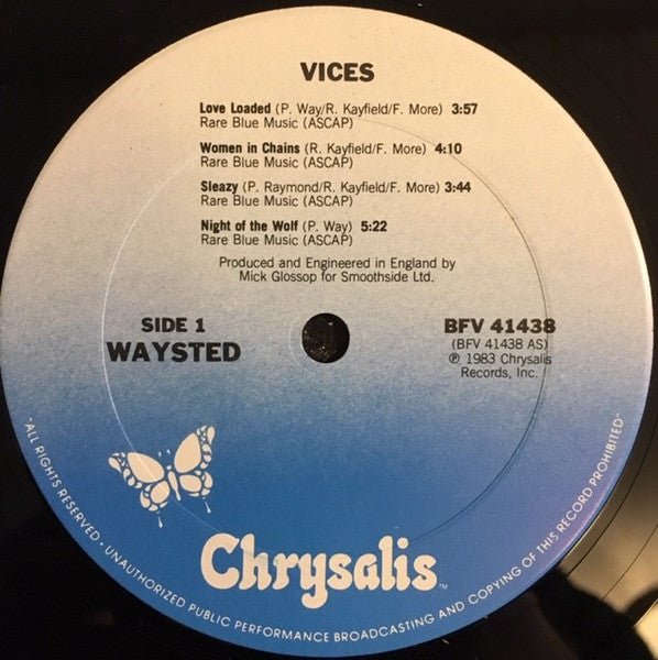 Waysted - Vices - VG+ LP Record 1983 Chrysalis USA Original Vinyl - Hard Rock / Heavy Metal - Shuga Records