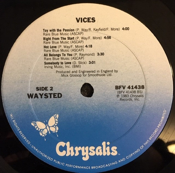 Waysted - Vices - VG+ LP Record 1983 Chrysalis USA Original Vinyl - Hard Rock / Heavy Metal - Shuga Records