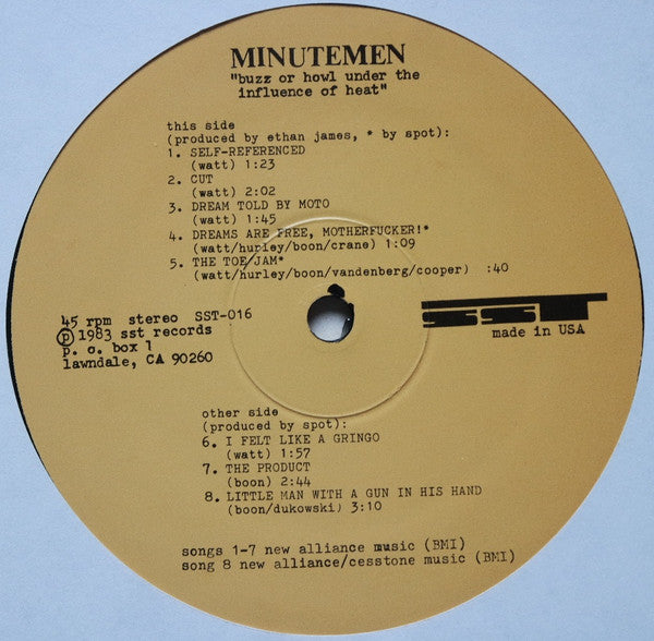 Minutemen - Buzz Or Howl Under The Influence Of Heat (1983) - Mint- EP Record 1989/1990 SST USA Vinyl - Punk / Alternative Rock - Shuga Records