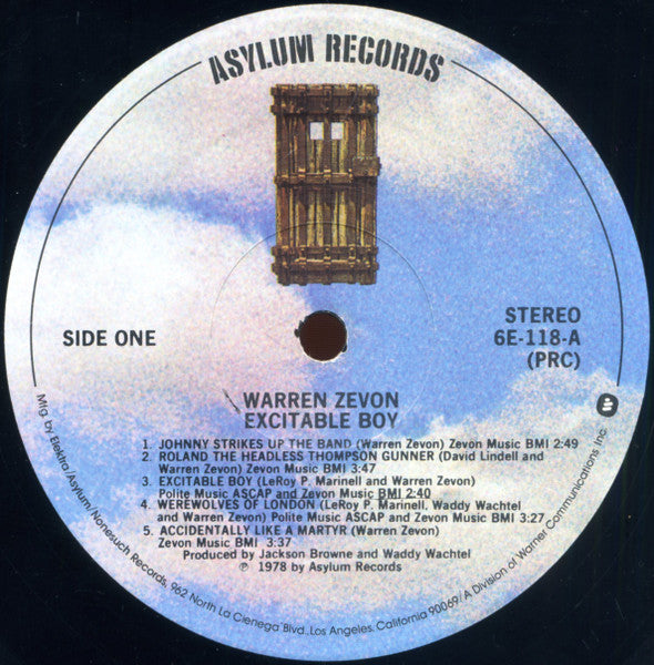 Warren Zevon - Excitable Boy - VG+ LP Record 1978 Asylum USA Original Vinyl - Pop Rock / Classic Rock - Shuga Records