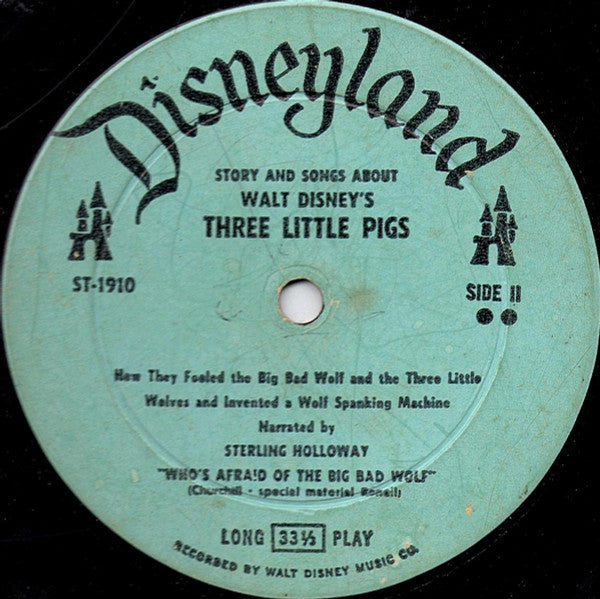 Sterling Holloway / Camarata - The Stories And Songs Of Walt Disney's Three Little Pigs - VG LP Record 1961 Walt Disney Original Light Blue Label - Children's - Shuga Records