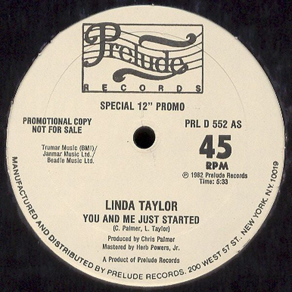 Linda Taylor - You And Me Just Started - Mint- 12" Single Record 1982 Prelude USA Promo Vinyl - Disco - Shuga Records