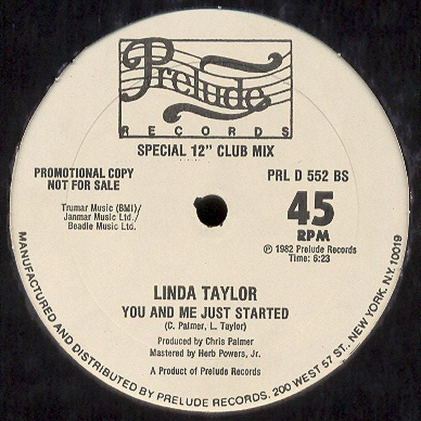 Linda Taylor - You And Me Just Started - Mint- 12" Single Record 1982 Prelude USA Promo Vinyl - Disco - Shuga Records