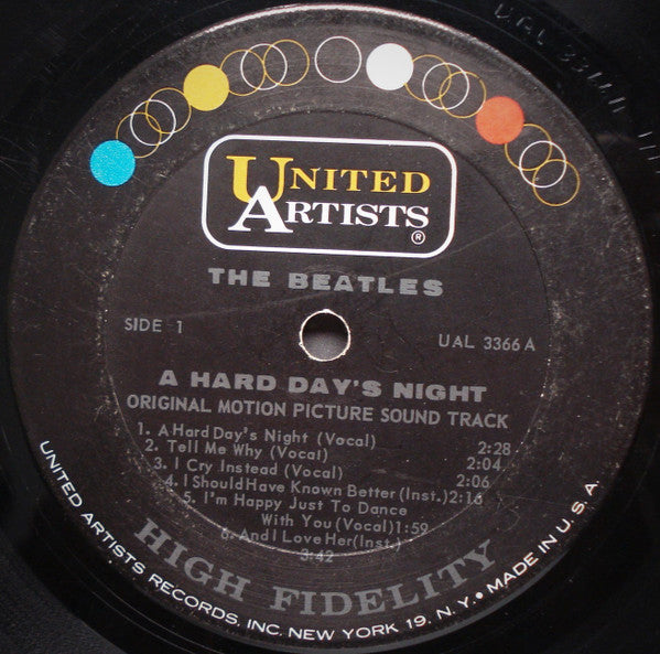 The Beatles - A Hard Day's Night - VG LP Record 1964 United Artists USA Mono Original Vinyl - Rock & Roll / Soundtrack - Shuga Records