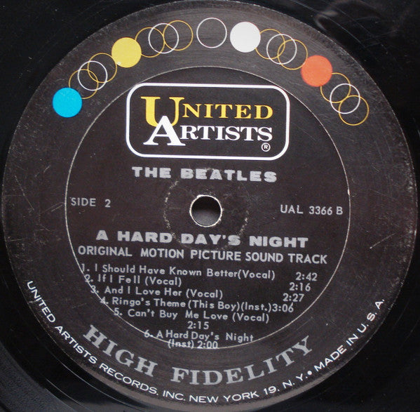 The Beatles - A Hard Day's Night - VG LP Record 1964 United Artists USA Mono Original Vinyl - Rock & Roll / Soundtrack - Shuga Records
