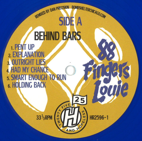88 Fingers Louie - Behind Bars (1995) - Mint- LP Record 2019 Hopeless USA Blue Vinyl, Insert & Download - Punk Rock / Melodic Hardcore - Shuga Records