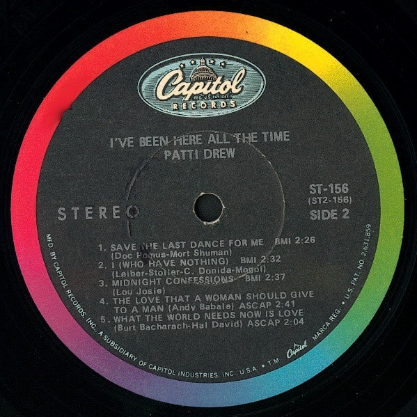 Patti Drew - I've Been Here All The Time - VG+ LP Record 1969 Capitol USA Original Vinyl - Soul / Pop / Vocal - Shuga Records