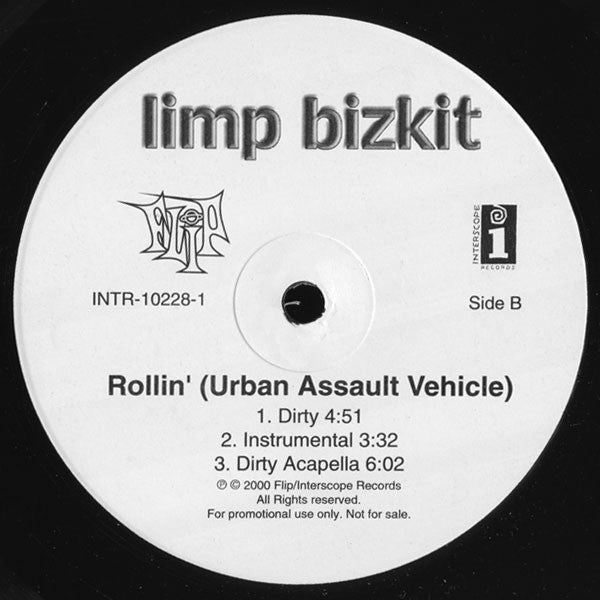 Limp Bizkit Featuring DMX, Redman, Method Man - Rollin' (Urban Assault Vehicle) - VG+ 12" Single Record 2000 Flip Interscope USA Promo Vinyl - Nu Metal / Hip Hop - Shuga Records