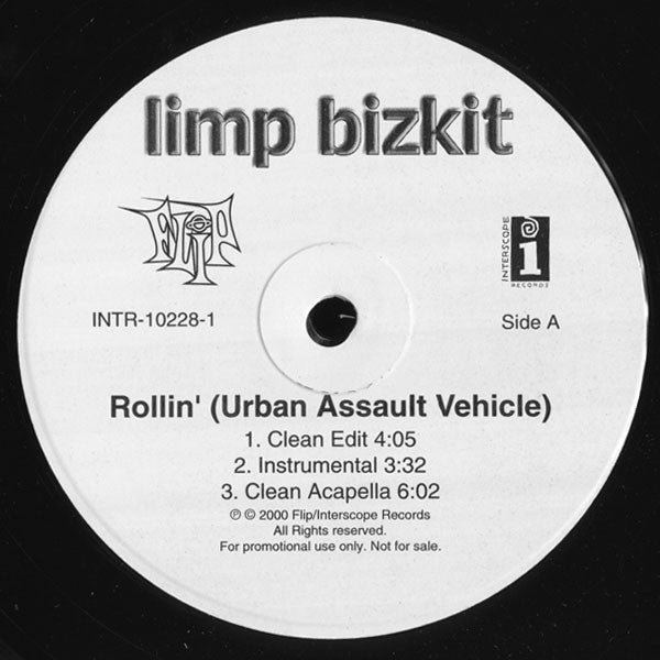 Limp Bizkit Featuring DMX, Redman, Method Man - Rollin' (Urban Assault Vehicle) - VG+ 12" Single Record 2000 Flip Interscope USA Promo Vinyl - Nu Metal / Hip Hop - Shuga Records