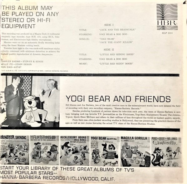 Yogi Bear And Boo Boo - Tell Stories Of Little Red Riding Hood And Jack And The Beanstalk - VG+ LP Record 1965 Hanna-Barbera USA Vinyl - Children's - Shuga Records