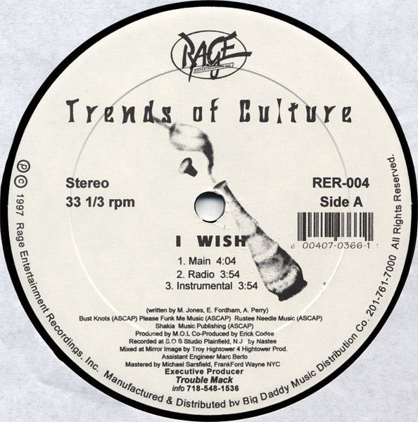 Trends Of Culture - I Wish - New 12" Single Record 1997 Rage Entertainment USA Vinyl - Hip Hop - Shuga Records