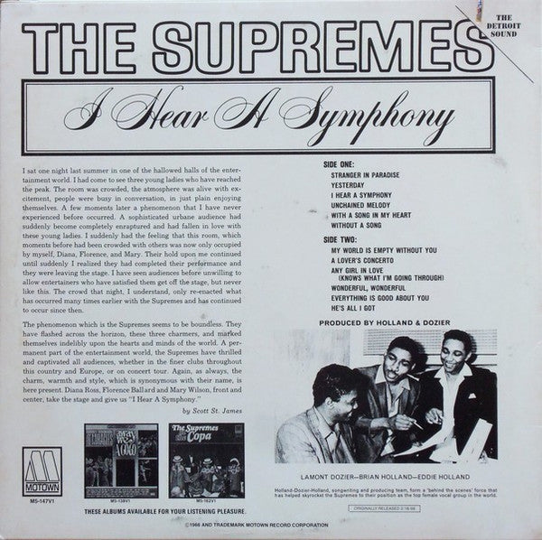 The Supremes - I Hear A Symphony (1966) - VG+ LP Record 1981 USA Motown Vinyl - Soul / Rhythm & Blues - Shuga Records