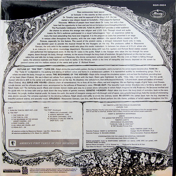 Dr. Timothy Leary - Turn On, Tune In, Drop Out (The Original Motion Picture 1967) - Mint- LP Record 2019 Mercury Real Gone Music White w/ Black Splatter Vinyl - Soundtrack / Psychedelic Rock / Therapy - Shuga Records
