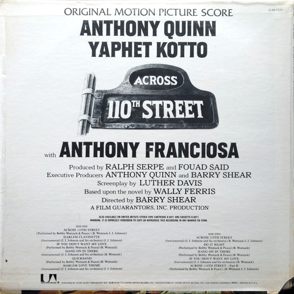 Bobby Womack, J.J. Johnson – Across 110th Street - VG+ LP Record 1972 United Artists USA Vinyl - Soundtrack / Soul / Funk