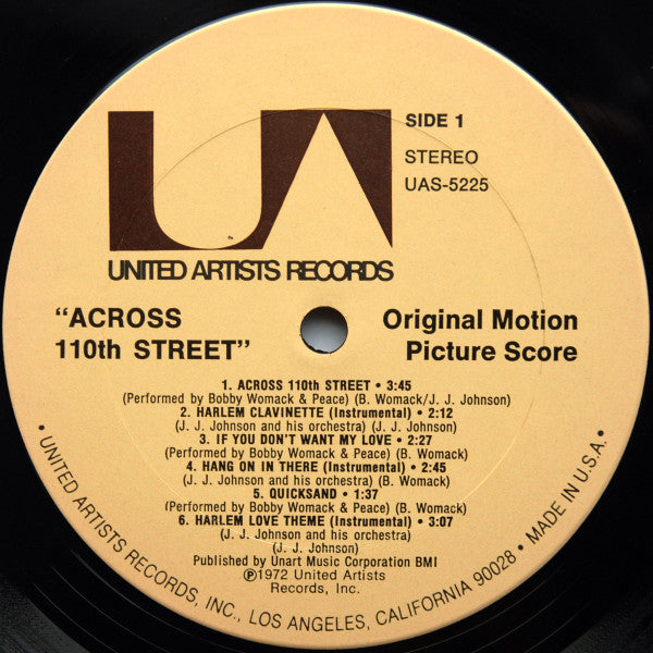 Bobby Womack, J.J. Johnson – Across 110th Street - VG+ LP Record 1972 United Artists USA Vinyl - Soundtrack / Soul / Funk - Shuga Records