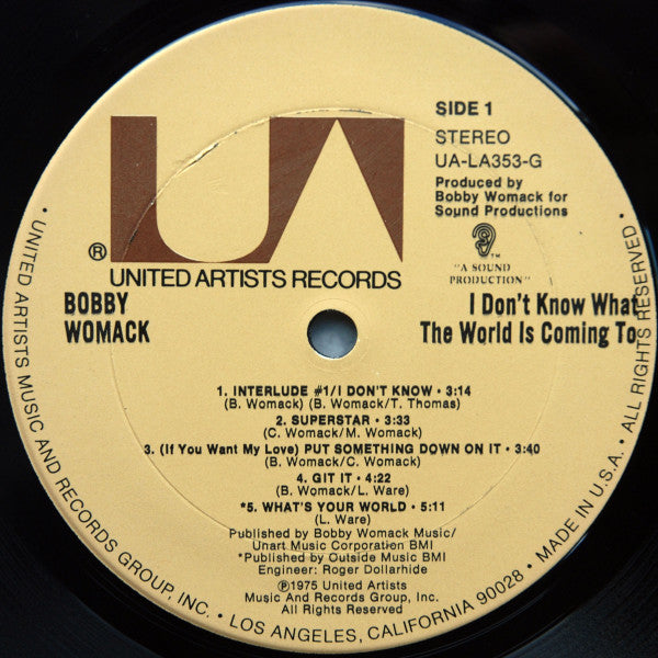 Bobby Womack - I Don't Know What The World Is Coming To - VG LP Record 1975 United Artists USA Original Vinyl - Soul / Funk - Shuga Records