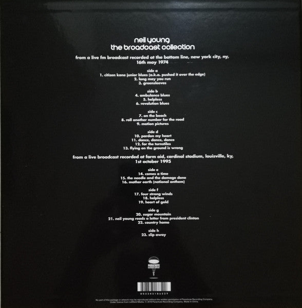 Neil Young – The Broadcast Collection - Mint- 4 LP Record Box Set 2018 Parachute Europe Unofficial Vinyl - Classic Rock / Folk Rock - Shuga Records