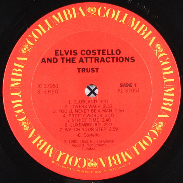 Elvis Costello & The Attractions ‎– Trust - VG+ LP Record 1981 Columbia USA Vinyl - Pop Rock / New Wave - Shuga Records