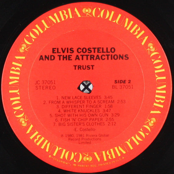 Elvis Costello & The Attractions ‎– Trust - VG+ LP Record 1981 Columbia USA Vinyl - Pop Rock / New Wave - Shuga Records