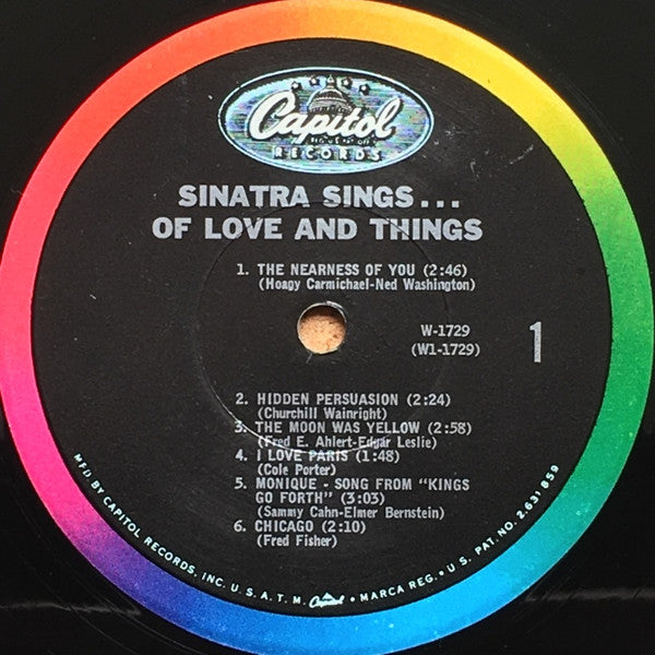 Frank Sinatra - Sinatra Sings Of Love And Things - VG+ LP Record 1962 Capitol USA Original Vinyl - Jazz / Swing / Big Band