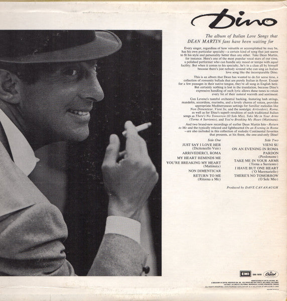 Dean Martin - Dino: Italian Love Songs (1962) - Mint- LP Record 1972 Capitol USA Vinyl - Jazz / Vocal / Pop - Shuga Records