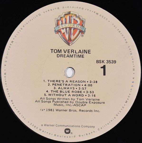 Tom Verlaine - Dreamtime - VG+ LP Record 1981 Warner USA Vinyl - Pop Rock / New Wave - Shuga Records