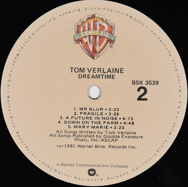 Tom Verlaine - Dreamtime - VG+ LP Record 1981 Warner USA Vinyl - Pop Rock / New Wave - Shuga Records