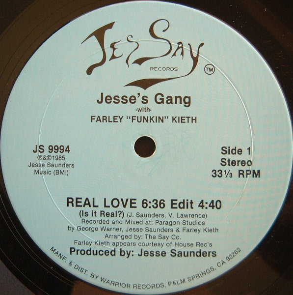Jesse's Gang With Farley "Funkin" Kieth - Real Love - VG 12" Single Record 1985 Jes Say USA Vinyl - Chicago House - Shuga Records