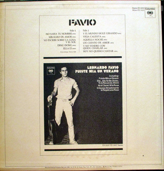 Leonardo Favio - Favio - VG+ LP Record 1970 Columbia USA Vinyl - Latin / Pop - Shuga Records