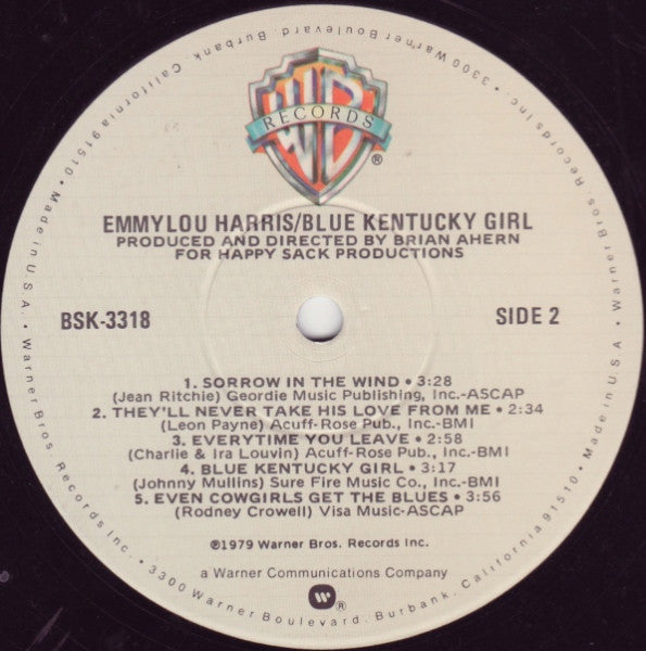 Emmylou Harris - Blue Kentucky Girl - VG+ LP Record 1979 Warner USA Vinyl - Country Rock / Folk Rock - Shuga Records