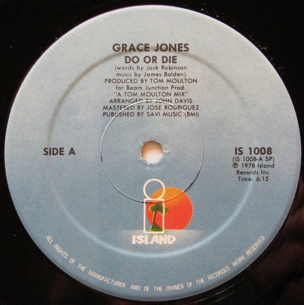 Grace Jones - Do Or Die - VG+ 12" Single Record 1978 Island USA Original Promo Vinyl - Disco - Shuga Records