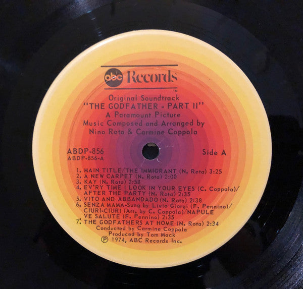 Nino Rota - The Godfather Part II (Original Recording) - VG+ (VG- low grade cover) 1974 ABC USA Original Vinyl - Soundtrack - Shuga Records